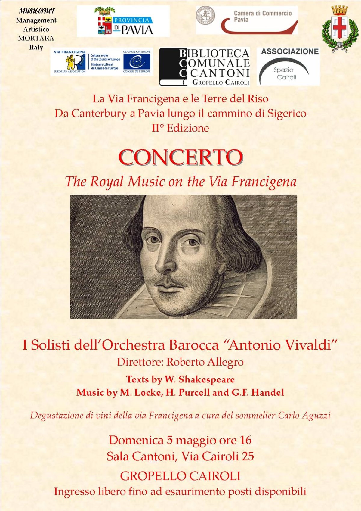 domenica 5 maggio ore 16,00 concerto “The Royal Music on the Via Francigena”