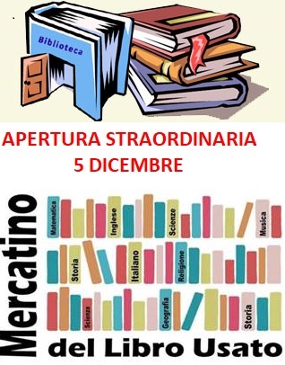 Biblioteca: Domenica 5 dicembre apertura straordinaria della biblioteca comunale e Mercatino del libro usato a cura dell’associazione Spazio Cairoli