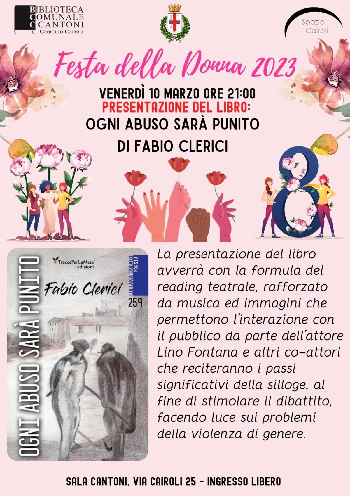 Biblioteca: venerdì 10 marzo ore 21,00 recital e presentazione del libro “Ogni abuso sarà punito” di Fabio Clerici per la Festa della Donna 2023