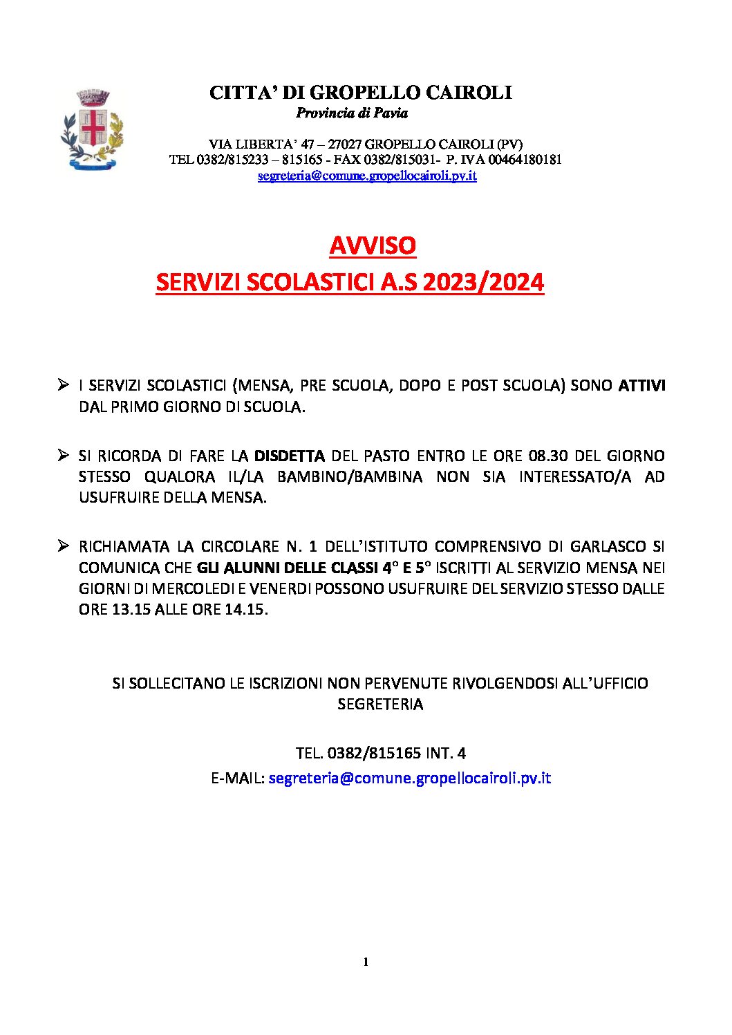 AVVISO SERVIZI SCOLASTICI A.S. 2023/2024