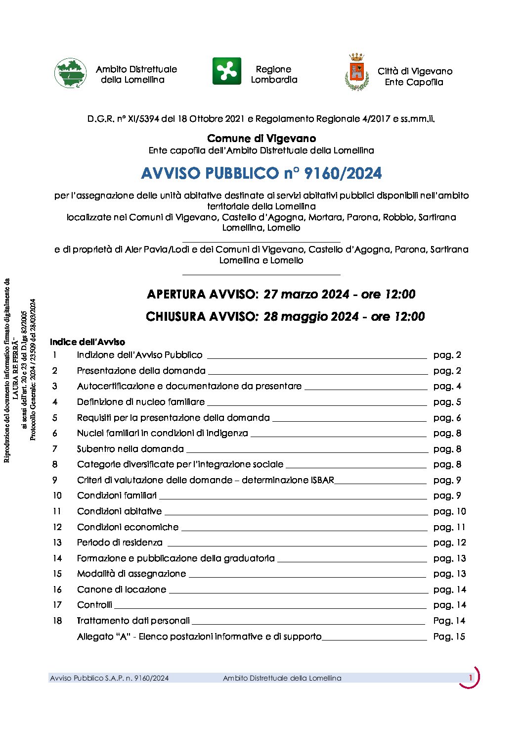 Servizio Programmazione e Piano di Zona: AVVISO S.A.P. (Servizio Abitativo Pubblico) n° 9160/2024